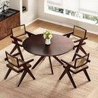 Table de salle à manger/cuisine ronde en bois massif de 120 cm pour 4 à 6 personnes avec piédestal entrecroisé