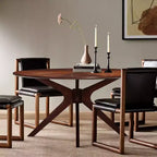 Table de salle à manger/cuisine ronde en bois massif de 120 cm pour 4 à 6 personnes avec piédestal entrecroisé
