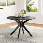 Table de salle à manger/cuisine ronde en bois massif de 120 cm pour 4 à 6 personnes avec piédestal entrecroisé