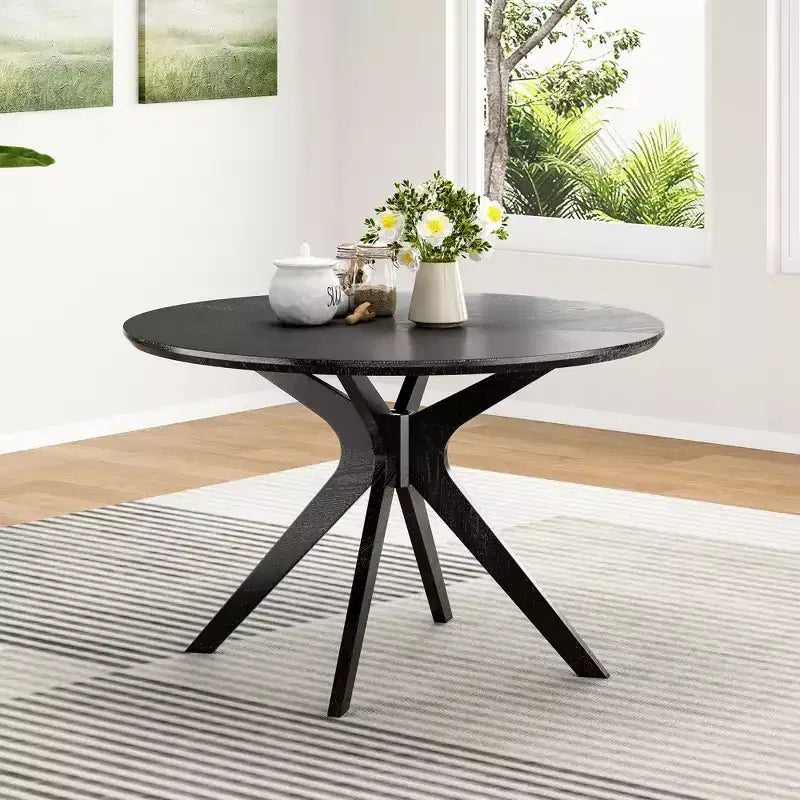 Table de salle à manger/cuisine ronde en bois massif de 120 cm pour 4 à 6 personnes avec piédestal entrecroisé
