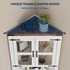 Meuble de Rangement d'Angle Haut de 67 po, Vaisselier d'Angle de Style Ferme avec Portes Vitrées, Organisateur de Rangement en Bois
