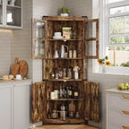 Meuble de Rangement d'Angle Haut de 67 po, Vaisselier d'Angle de Style Ferme avec Portes Vitrées, Organisateur de Rangement en Bois