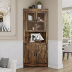 67 Tall Corner Storage Cabinet, Farmhouse Corner Hutch Display Cabinet with Glass Doors, Wooden Storage Organizer