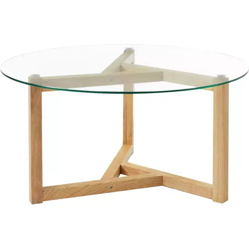 Table basse ronde moderne Zeus & Ruta en verre avec base en bois robuste
