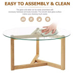 Table basse ronde moderne Zeus & Ruta en verre avec base en bois robuste