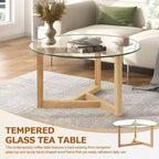 Table basse ronde moderne Zeus & Ruta en verre avec base en bois robuste