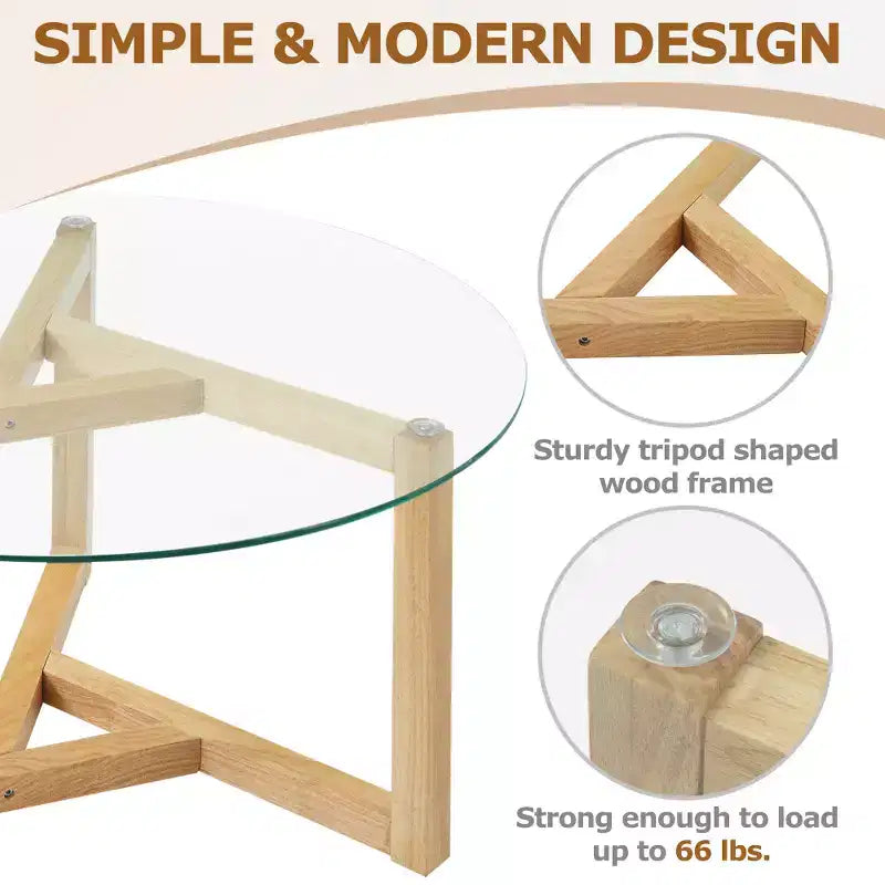 Table basse ronde moderne Zeus & Ruta en verre avec base en bois robuste
