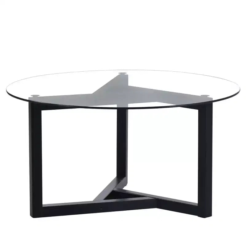 Table basse ronde moderne Zeus & Ruta en verre avec base en bois robuste