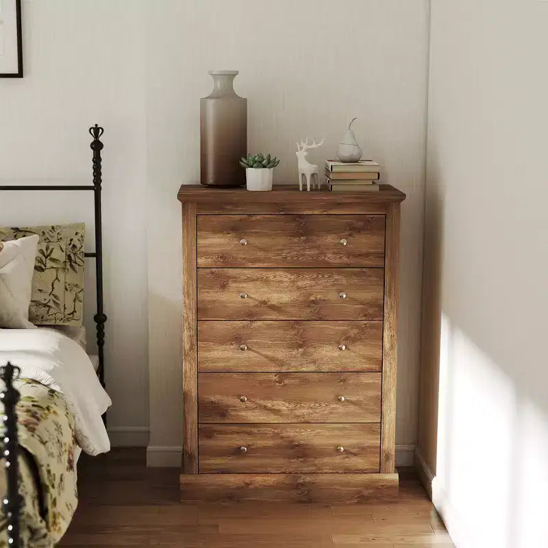 HOMCOM Commode de chambre à coucher de style campagnard avec 5 tiroirs, commode de 80 cm de large