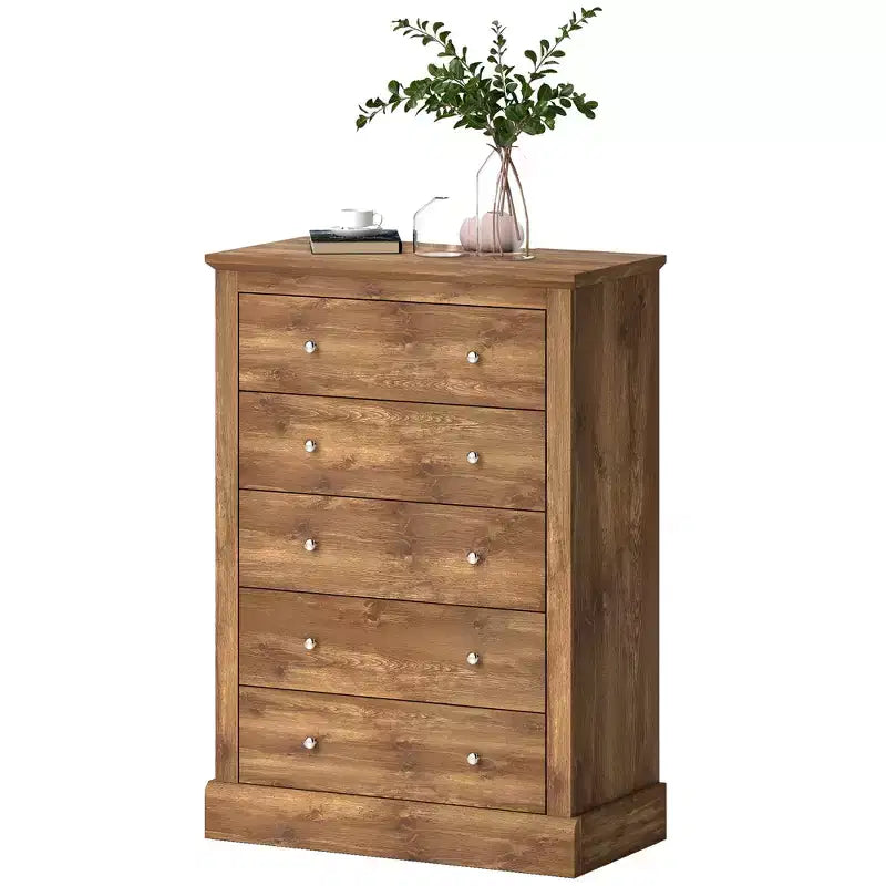 HOMCOM Commode de chambre à coucher de style campagnard avec 5 tiroirs, commode de 80 cm de large