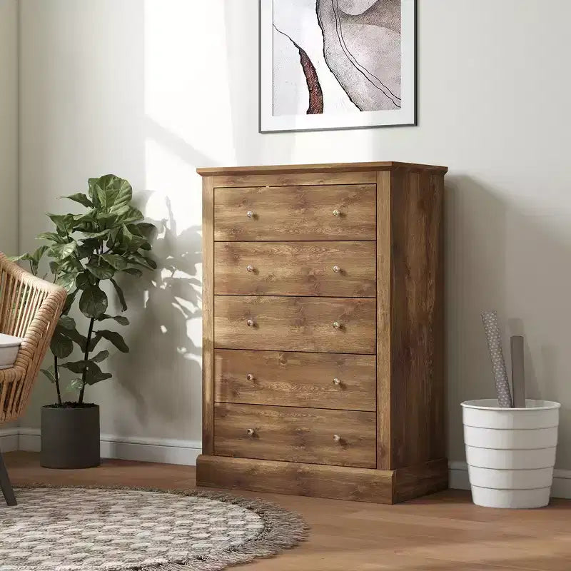 HOMCOM Commode de chambre à coucher de style campagnard avec 5 tiroirs, commode de 80 cm de large