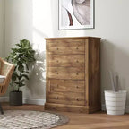 HOMCOM Commode de chambre à coucher de style campagnard avec 5 tiroirs, commode de 80 cm de large