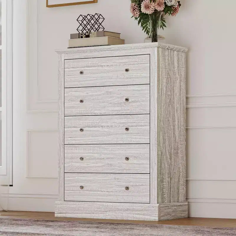 HOMCOM Commode de chambre à coucher de style campagnard avec 5 tiroirs, commode de 80 cm de large