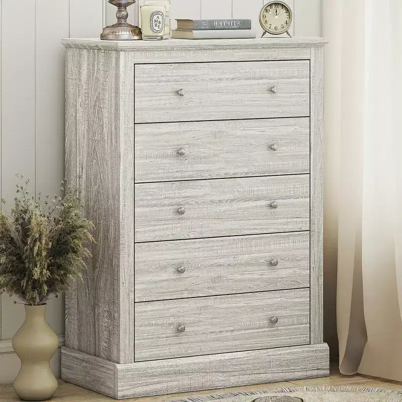 HOMCOM Commode de chambre à coucher de style campagnard avec 5 tiroirs, commode de 80 cm de large