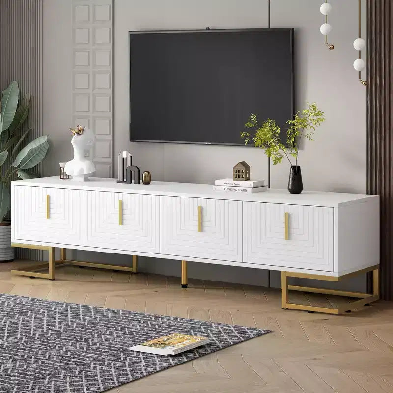 CLIHOME Meuble TV moderne pour téléviseurs jusqu'à 80 pouces, Console multimédia avec placards et étagères réglables