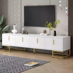 CLIHOME Meuble TV moderne pour téléviseurs jusqu'à 80 pouces, Console multimédia avec placards et étagères réglables