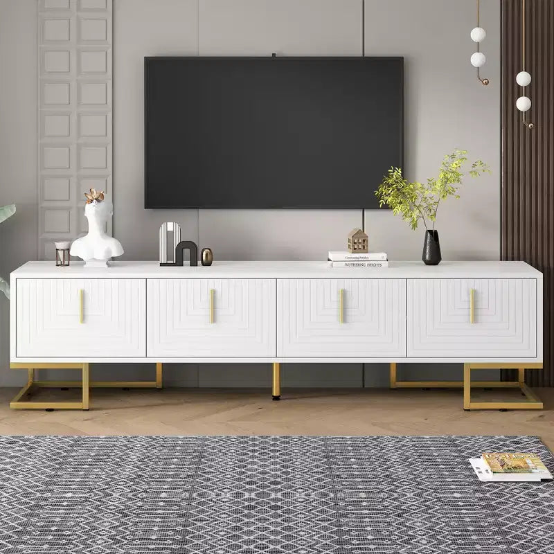 CLIHOME Meuble TV moderne pour téléviseurs jusqu'à 80 pouces, Console multimédia avec placards et étagères réglables