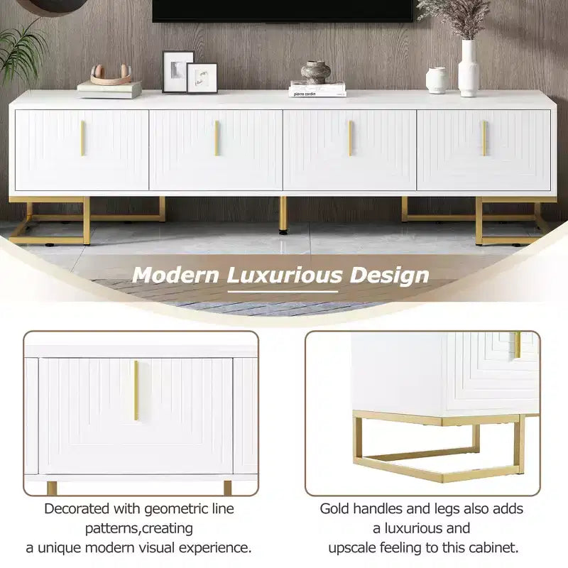 CLIHOME Meuble TV moderne pour téléviseurs jusqu'à 80 pouces, Console multimédia avec placards et étagères réglables