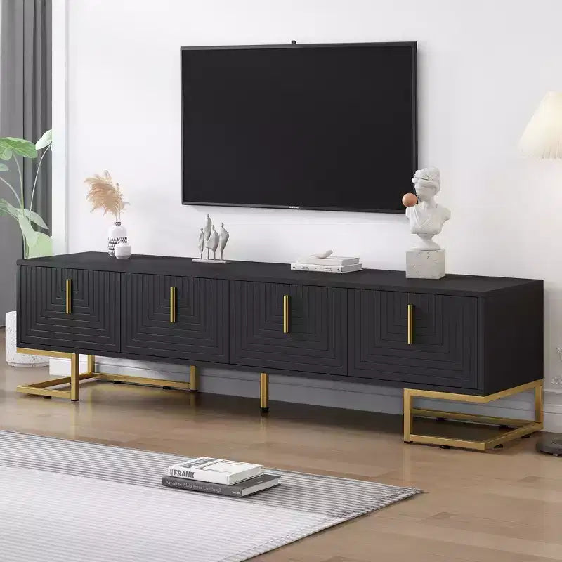 CLIHOME Meuble TV moderne pour téléviseurs jusqu'à 80 pouces, Console multimédia avec placards et étagères réglables