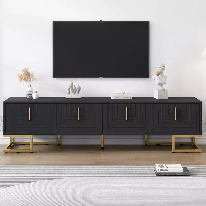 CLIHOME Meuble TV moderne pour téléviseurs jusqu'à 80 pouces, Console multimédia avec placards et étagères réglables