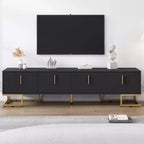 CLIHOME Meuble TV moderne pour téléviseurs jusqu'à 80 pouces, Console multimédia avec placards et étagères réglables