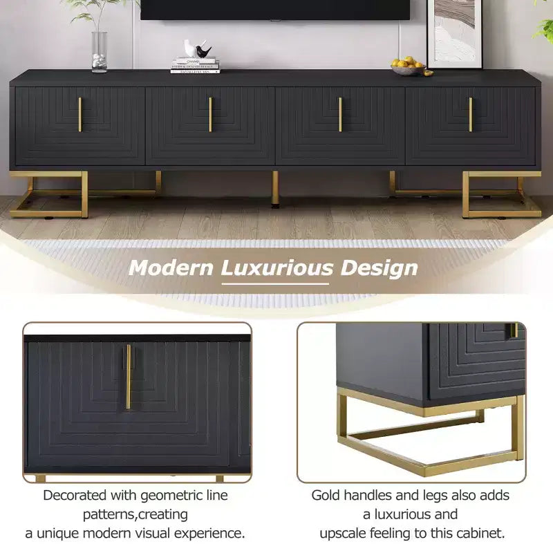 CLIHOME Meuble TV moderne pour téléviseurs jusqu'à 80 pouces, Console multimédia avec placards et étagères réglables