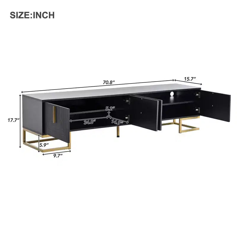 CLIHOME Meuble TV moderne pour téléviseurs jusqu'à 80 pouces, Console multimédia avec placards et étagères réglables