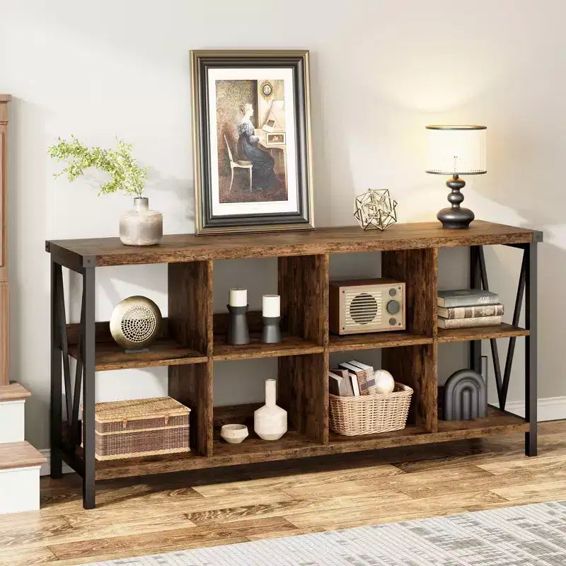 Meuble de rangement à cubes, étagère avec 8 compartiments C Table console de style rustique pour entrée, salon