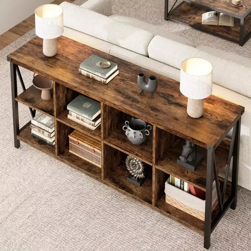 Meuble de rangement à cubes, étagère avec 8 compartiments C Table console de style rustique pour entrée, salon