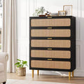 5-Drawer Rattan Dresser for Bedroom, Large Wooden Chest with Wide Top for Bedroom, Living Room, Hallway, or Kids Room