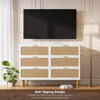 Commode 5 tiroirs en rotin pour chambre à coucher, grande commode en bois avec large plateau pour chambre à coucher, salon, couloir ou chambre d'enfant