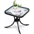 VINGLI Outdoor Side Table, 18 Patio Table Steel Frame Tempered Glass Top, Weatherproof Small Tables for Balcony Garden Poolside