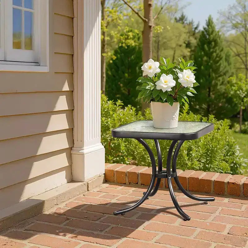 VINGLI Table d'appoint d'extérieur, Table de patio de 18 po avec cadre en acier et plateau en verre trempé, Petites tables résistantes aux intempéries pour balcon, jardin, piscine