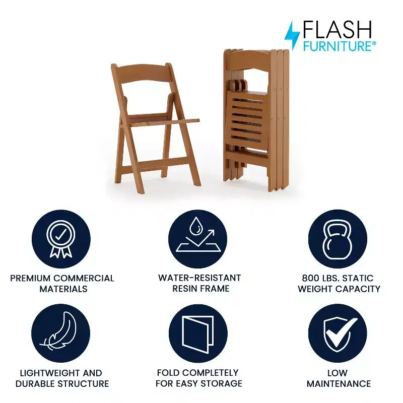 Flash Furniture Lot de 4 chaises pliantes en résine, série HERCULES, capacité de 360 kg, avec siège à lattes
