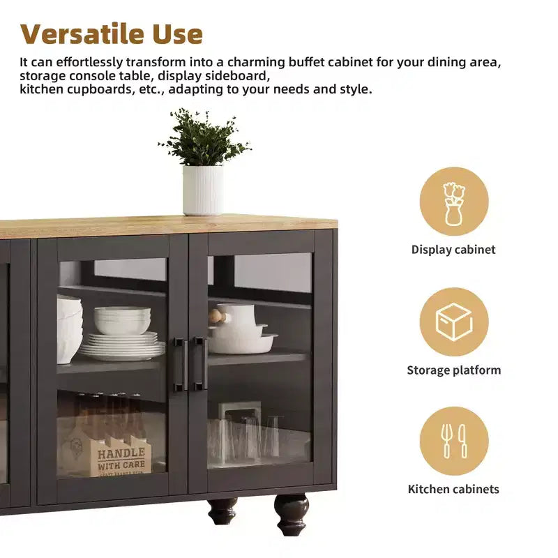 Meuble TV de ferme CLIHOME pour téléviseurs jusqu'à 70 pouces, centre de divertissement avec étagères et portes en verre trempé
