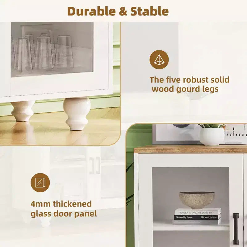 Meuble TV de ferme CLIHOME pour téléviseurs jusqu'à 70 pouces, centre de divertissement avec étagères et portes en verre trempé