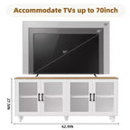 Meuble TV de ferme CLIHOME pour téléviseurs jusqu'à 70 pouces, centre de divertissement avec étagères et portes en verre trempé