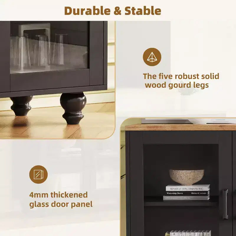 Meuble TV de ferme CLIHOME pour téléviseurs jusqu'à 70 pouces, centre de divertissement avec étagères et portes en verre trempé