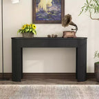 Entryway Table with Fluted Design Modern Console Table with Storage Oval Top and 2 Drawers for Entryway and Living Room Black