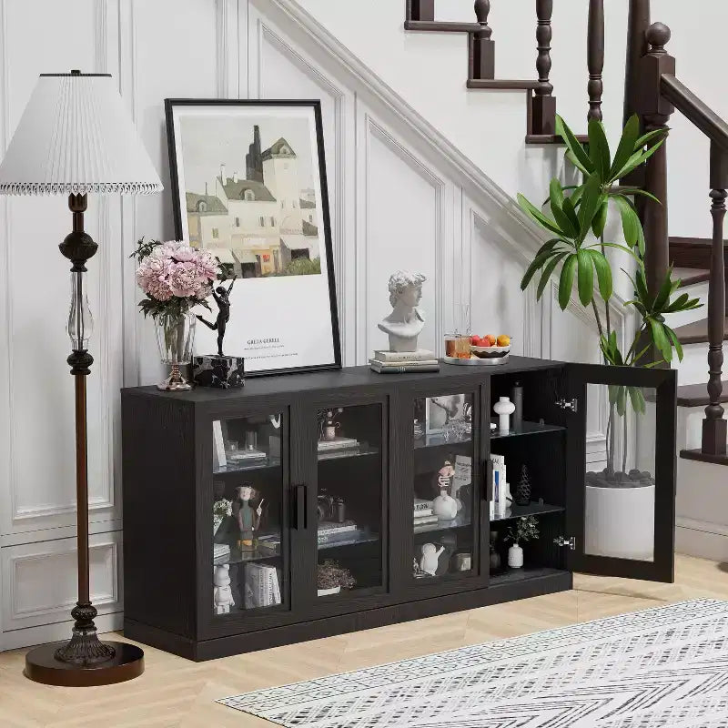 PexFix 31x62x16 Meuble de rangement avec 4 portes et espace de rangement, organisateur polyvalent pour cuisine, salon, noir