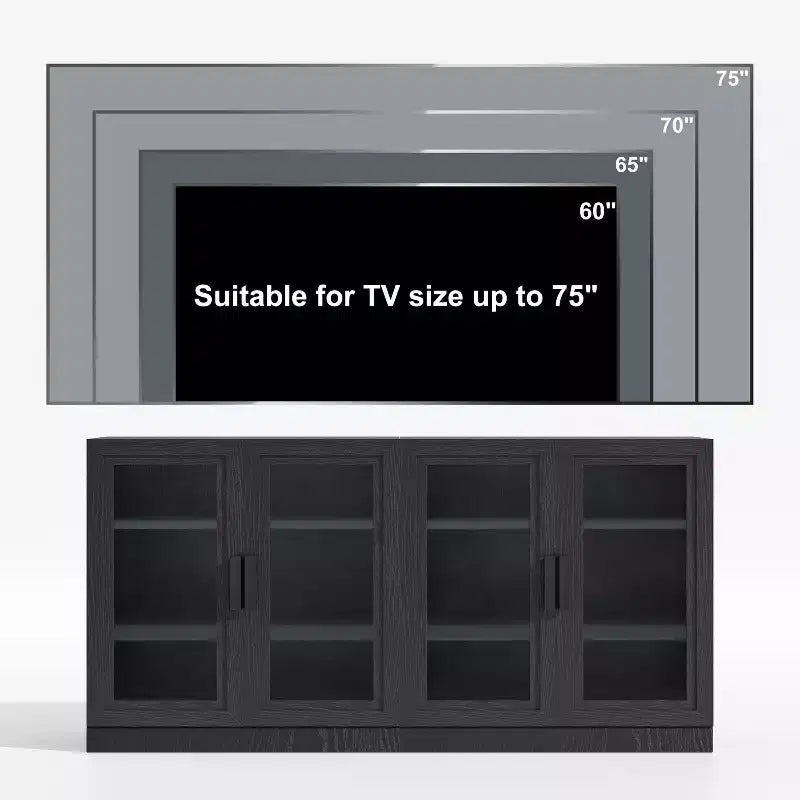 PexFix 31x62x16 Meuble de rangement avec 4 portes et espace de rangement, organisateur polyvalent pour cuisine, salon, noir