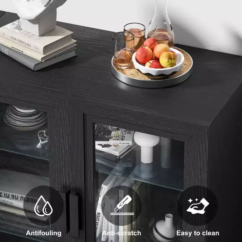 PexFix 31x62x16 Meuble de rangement avec 4 portes et espace de rangement, organisateur polyvalent pour cuisine, salon, noir