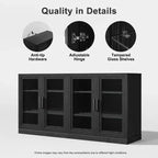 PexFix 31x62x16 Meuble de rangement avec 4 portes et espace de rangement, organisateur polyvalent pour cuisine, salon, noir
