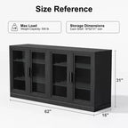 PexFix 31x62x16 Meuble de rangement avec 4 portes et espace de rangement, organisateur polyvalent pour cuisine, salon, noir