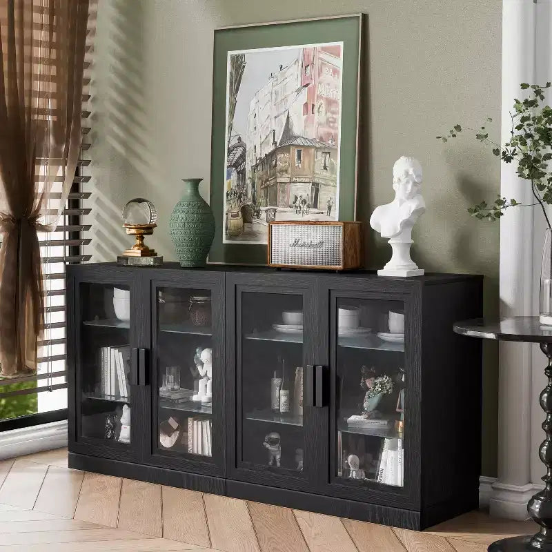 PexFix 31x62x16 Meuble de rangement avec 4 portes et espace de rangement, organisateur polyvalent pour cuisine, salon, noir