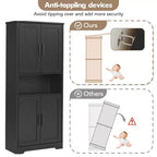 Meuble de cuisine CuisinSmart de 70 pouces de haut, Armoire de rangement sur pied avec 4 portes et étagères réglables, Grand meuble en bois pour bar à café et rangements utilitaires