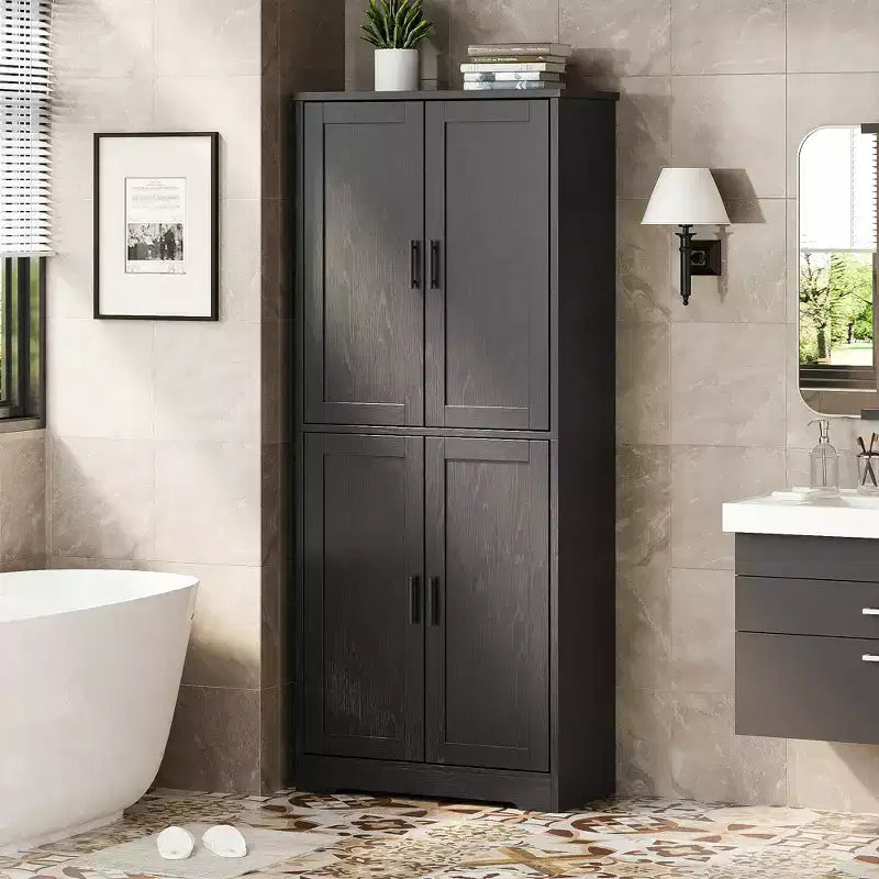 Meuble de cuisine CuisinSmart de 70 pouces de haut, Armoire de rangement sur pied avec 4 portes et étagères réglables, Grand meuble en bois pour bar à café et rangements utilitaires