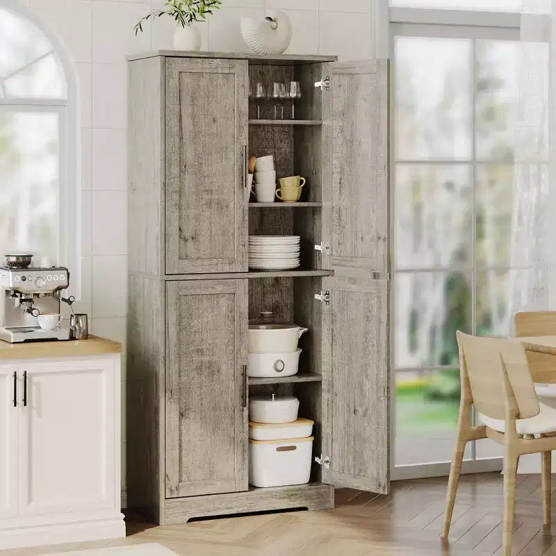 Meuble de cuisine CuisinSmart de 70 pouces de haut, Armoire de rangement sur pied avec 4 portes et étagères réglables, Grand meuble en bois pour bar à café et rangements utilitaires