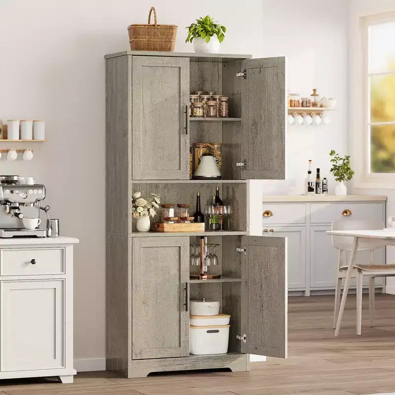 Meuble de cuisine CuisinSmart de 70 pouces de haut, Armoire de rangement sur pied avec 4 portes et étagères réglables, Grand meuble en bois pour bar à café et rangements utilitaires