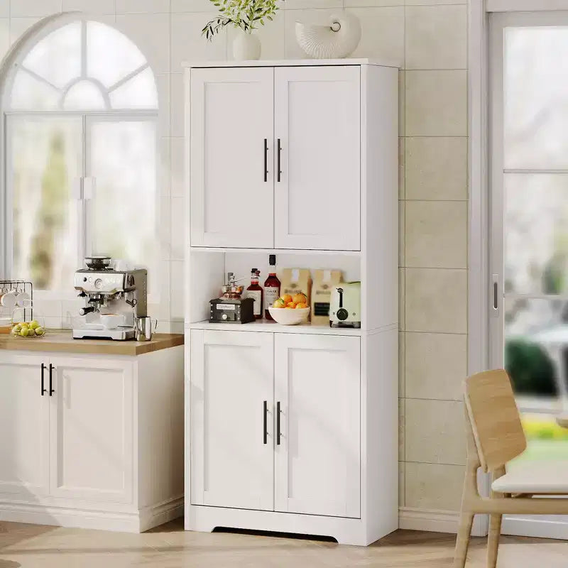 Meuble de cuisine CuisinSmart de 70 pouces de haut, Armoire de rangement sur pied avec 4 portes et étagères réglables, Grand meuble en bois pour bar à café et rangements utilitaires